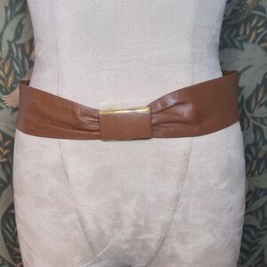 Vintage 80s Womens Wide Leather Dress Belt Brown Retro Fashion SZ S/M